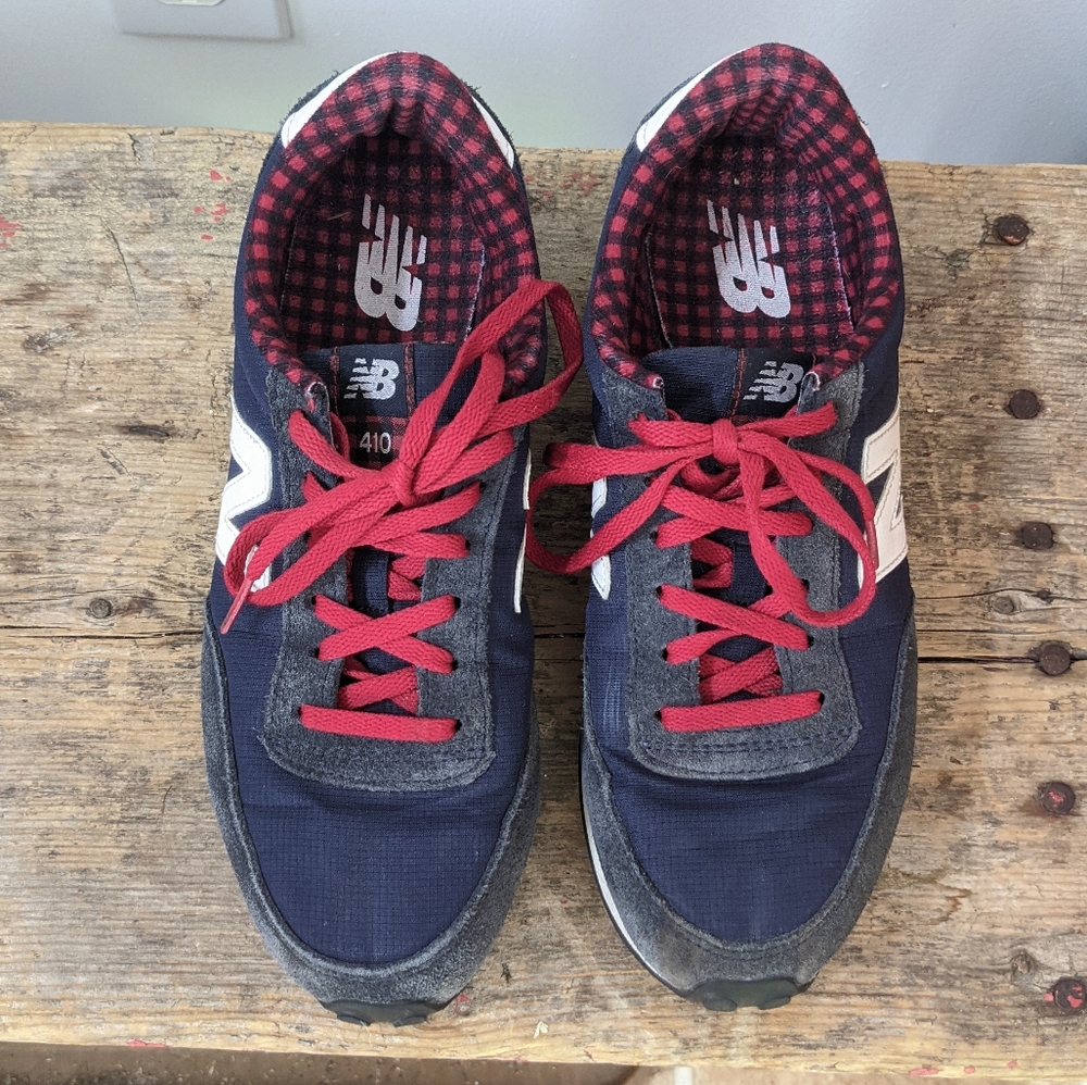 NEW BALANCE 410s Navy Buffalo Check Sneakers